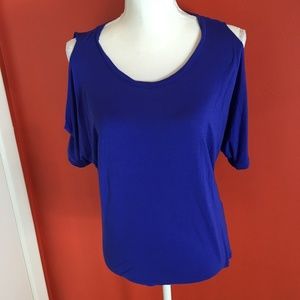 DKNY Ladies navy cold-shoulder short sleeve blouse